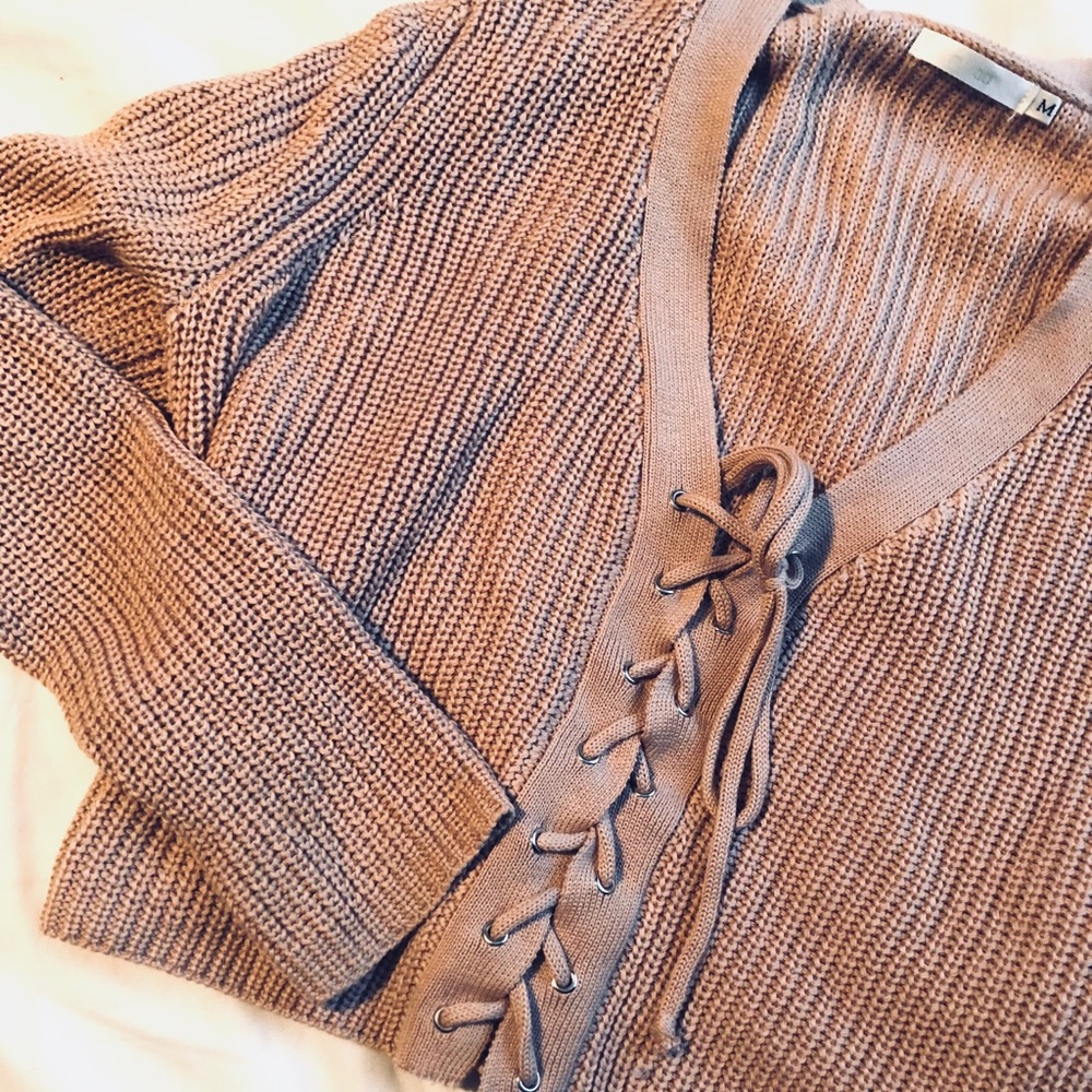 LF Brown Lace-Up Sweater